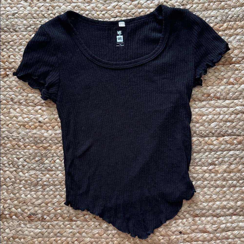 Me to We Black Ribbed Knit Top